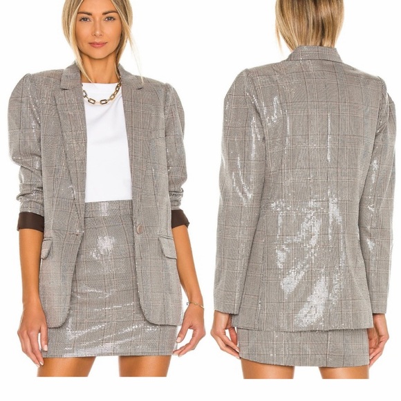 CUPCAKES AND CASHMERE Vega Sequin and Plaid Single Button Women’s Blazer NEW